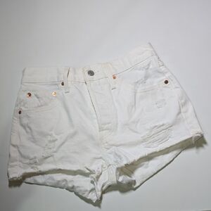 LEVIS Classic High-Rise White Distressed Denim Shorts